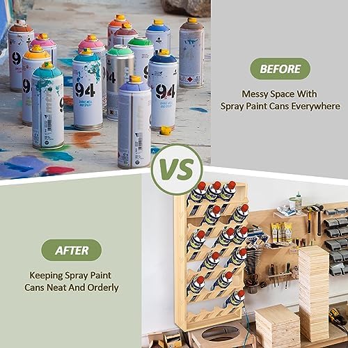 6 Tier 24 Can Spray Paint or Lube Can Wall Mount Storage Holder Rack Lube Holder Organization Storage Rack Wood Shelf Case Organizer, 14.2" L x 5" W x 30" H - Image 4
