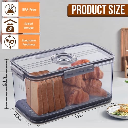 Gifhomfix Bread Box Bread Boxes for Kitchen Counter Airtight, Time Recording Bread Storage Container with Lid, Bread Keeper for Homemade Bread, Toast, Bagel, Donut and Cookies, Grey - Image 2