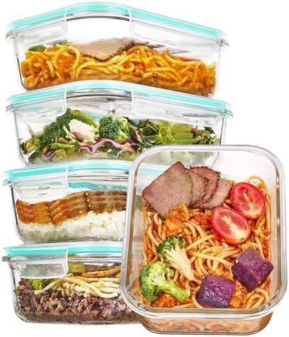 Vtopmart 5 Pack 35oz Glass Food Storage Containers with Lids, Green by Vtopmart