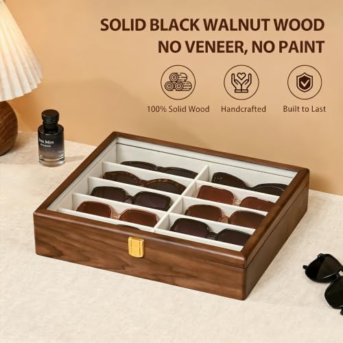 Black Walnut Sunglasses Organizer Box, 10 Slot Wood Eyeglass Case for Men - Image 4