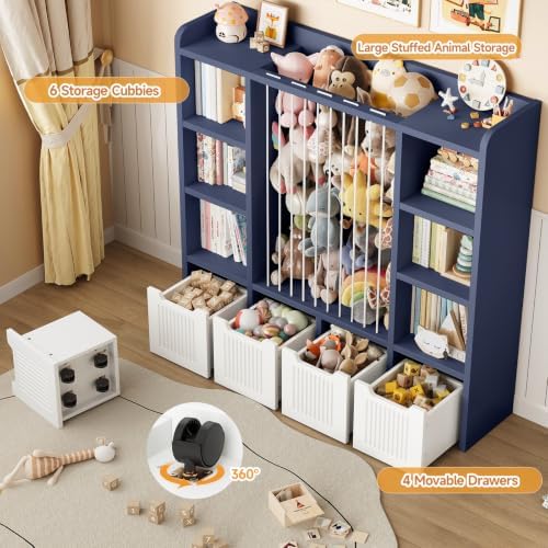 ONBRILL 3-in-1 Toy & Stuffed Animal Storage, 4 Movable Toy Chest, Blue - Image 3