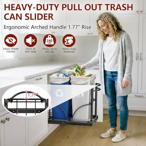 Dual Pull Out Trash Can Under Cabinet Rack-No Can Included, Under Sink - Image 4