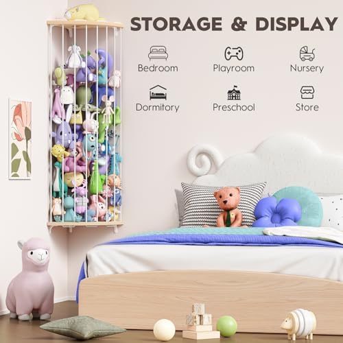 Wood Stuffed Animal Storage, Adjustable Corner Toy Organizer Plushie Holder - Image 6