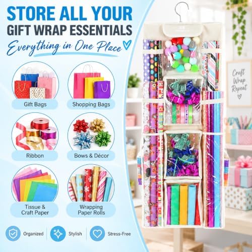 Freegrace Hanging Gift Wrap Organizer - Wrapping Paper Storage Bag, 41 Inch - Image 4