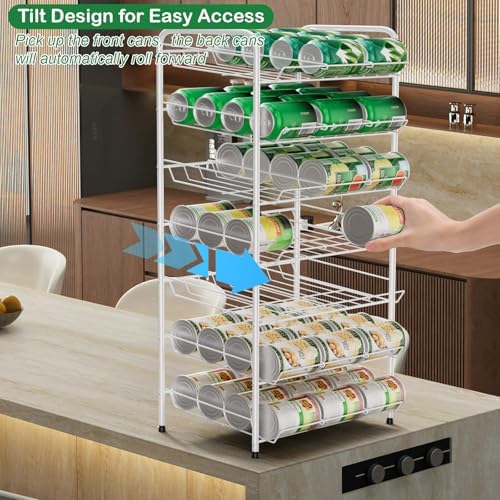 Vrisa Can Organizer for Pantry 7 Tier Canned Food Organizer Can Storage Rack Holds Up to 84 Cans Rolling Soda Soup Vegetable Can Goods Dispenser Shelf for Kitchen Pantry Cabinet, White - Image 4