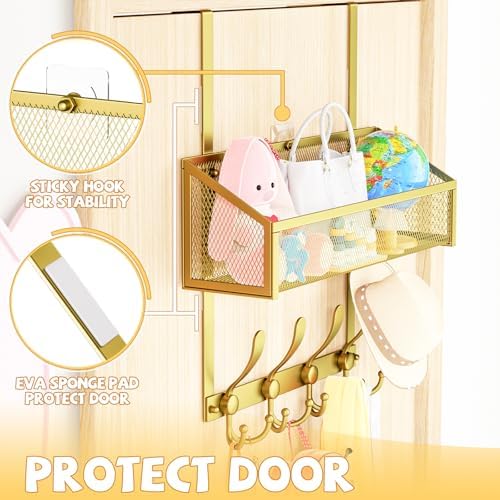 Kaiferty Over The Door Hooks Organizer, Coat Rack Over The Door Storage Hanger Towel Rack, Back of Door Storage Organizer for Bathroom,Bedroom,Kitchen,Office (Gold, 2-Tier) - Image 5