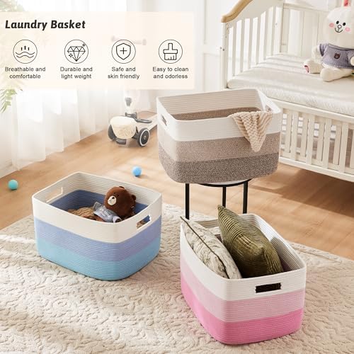 Artfeel Blanket Basket,Rectangle Woven Baskets for Storage,30L Laundry Basket for Decorative Nursery Blanket,Toys,Dirty Clothes and Magazine in Shelves,Baby Room,and Living Room - Image 6