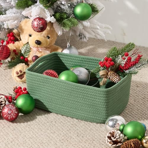 MiniArk Small Storage Baskets for Organizing | Closet Organizer Bins | Shelf Toy Basket | Woven Rope Baskets | Cube Decorative Box | Shallow Basket | 13x8.5x5.1” | 3 Packs Green - Image 4