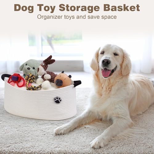 Optish Dog Toy Basket, 30L Toy Box and Bin for Dog Cat Storage, 19.7" X 11" X 7.9" Large Woven Rope Basket for Blankets, Living Room, Bedroom, White - Image 2