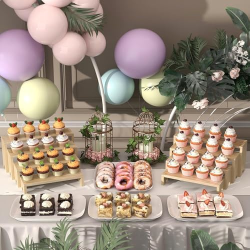 4 Set Wooden Tiered Risers Display Stands for Vendor Events,Stackable Wood Cupcake Display Stand,Farmhouse Decor Wood Dessert Table Display Set,Vendor Booth Display Items,Food Display Risers for Party - Image 2