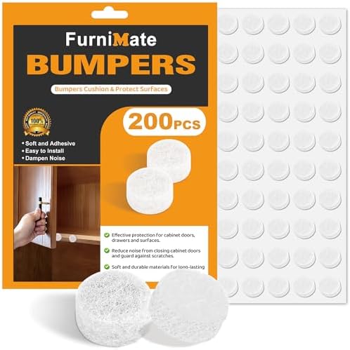 Felt Cabinet Door Bumpers-Small Felt Pads for Cabinet Doors, 3/8" Diameter 200PCS, 3mm Thick Self Adhesive White by FurniMate