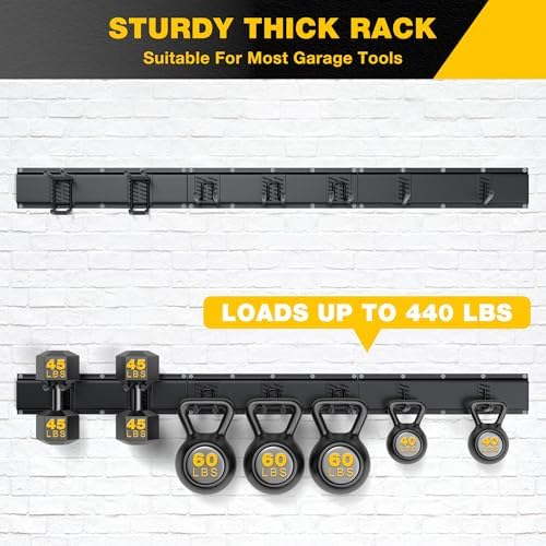 Garage Tool Organizer Wall Mount with 48 inches Rails and 7 Adjustable Heavy-Duty Hooks, Garden Tool Organizer, 10 Pack Carries 440 lbs, Heavy Duty Garage Storage Rack For Yard, Shed, Easy to install - Image 6