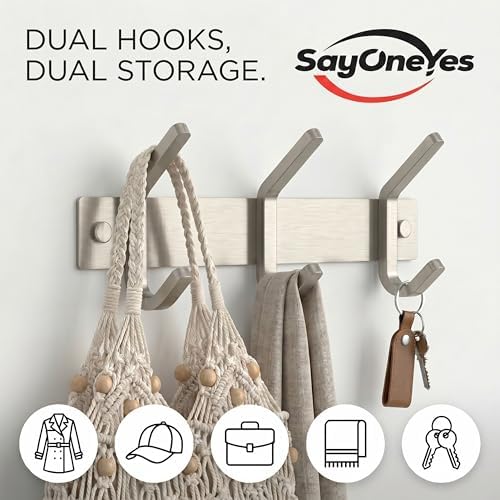 Small Coat Rack Wall Mount – Brushed Nickel 9 Inch Stainless Steel Hook Rail with 3 Heavy Duty Double Coat Hooks – Wall Mounted Coat Hanger for Entryway, Bathroom, Bedroom, Hat Organizer - 2 Pack - Image 4