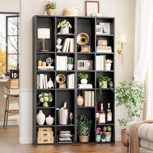 FOTOSOK Black Bookshelf 7-Tier Narrow Bookshelf Tall DVD CD Media Shelf - Image 5