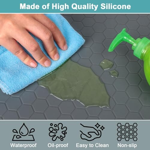Under Sink Mats for Kitchen Waterproof 31" x 22", Silicone Under Kitchen Sink Mats and Protectors, Under The Sink Organizer for Kitchen and Bathroom Gray - Image 4