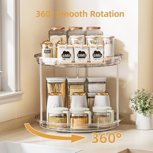 LAMU 2 Tier Lazy Susan Turntable Organizer for Cabinet, 9'' Rotating Spice Rack for Kitchen, Pantry, Countertop, Bathroom, Vanity, Under Sink, Medicine Cabinet Organizer, 2 Pack - Image 4