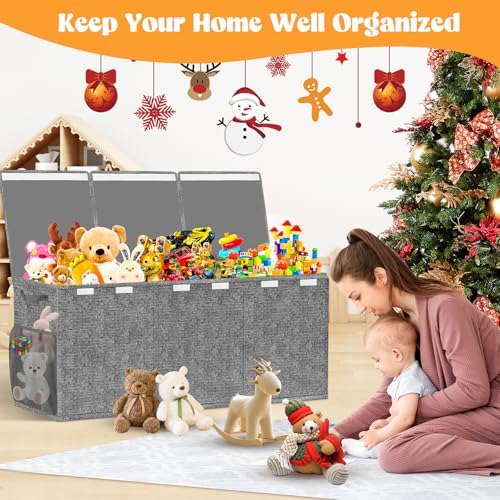 Large Toy Box Storage with Lid, Collapsible Sturdy Toy Chest Bin Gray - Image 3