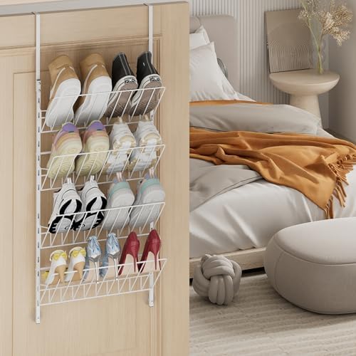 SWTYMIKI Over the Door Shoe Organizer - Adjustable 4 Tier Hanging Shoe Rack Organizer, Metal Heavy Duty Behind Door Storage or Wall Mount Shoes Shelf for Flats, Heels, Sneakers, Boots - Image 6