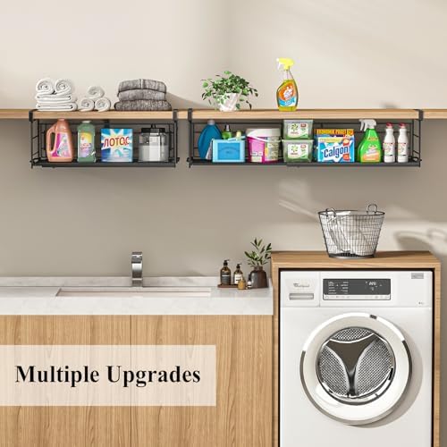 Expandable Under Cabinet Shelf, Extendable Under Shelf Storage with Removable Wire-Like Back for Pantry Cabinet, Laundry Room, Shoe Rack. (Black, 2 Pack, Interior: 5" H x 10" D) - Image 4
