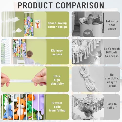 Corner Stuffed Animal Storage Shelf Sleek White - Adjustable Height (44"-71") | Durable Hanging Stuffed Animal Toy Plush Organizer for Modern Nursery, Kids' Bedroom & Playroom - Image 7