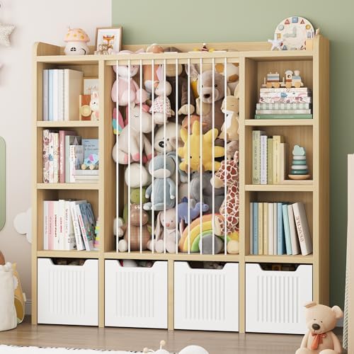 ONBRILL 3-in-1 Toy & Stuffed Animal Storage, 4 Movable Toy Chest, Natural by ONBRILL