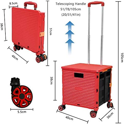 Quick Utility Cart Four -Rotate Wheeled Collapsible Handcart with Durable Heavy Duty Plastic Telescoping Handle for Travel Shopping Moving Luggage Office Use - Image 4