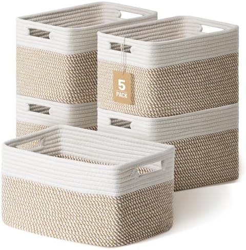 5 Pack Woven Storage Baskets, Decorative Storage Bins for Organizing by YILOBI