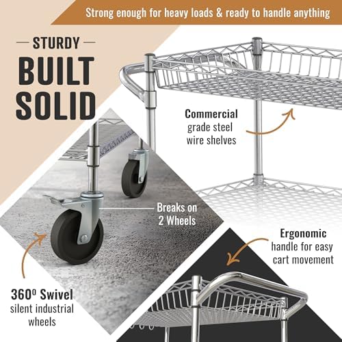 Our Modern Space 3 Tier Heavy Duty Wire Commercial Grade Rolling Cart with Wheels | Rolling Shelving Unit | Metal Utility Serving Cart with Shelves & Organizer Racks for Kitchen Bar Garage Office - Image 3