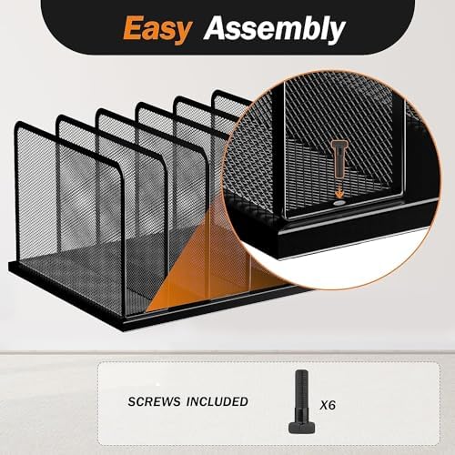 Kuntine.B Desk File Organizer Upright Mesh Desktop Organizer File Sorter Office Organization File Holder for Home, Office & Classroom (Black, 1 Pack 5-Section) - Image 3