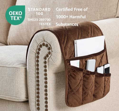 Brilliant Sunshine Chocolate Velvet Couch Armrest Organizer, 35"×13" - Image 2