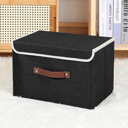 ANMINY Fabric Storage Box Bins with Lids, Black, 13"x9"x7.9" - Image 7