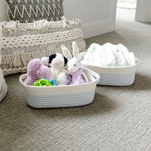 NaturalCozy 5-Piece Rectangle Storage Basket Set- Natural Cotton Rope Woven Baskets for Organizing! Small Basket for Montessori, Baby Nursery, Dog Toy Baskets, Cat Toy Box, Bathroom Organization Bin - Image 3
