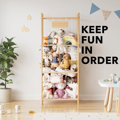 SpaceAid Stuffed Animal Storage Organizer, Wood Animals Zoo Toy Plushies Storage Holder, Large Capacity Plush Toy Cage for Playroom Organization, 22.8" Wide, Natural - Image 6