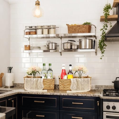 Wicker Storage Baskets for Organizing 3 Pack,Natural Water Hyacinth Ratten Baskets with Wooden Handles, Decorative Handwoven Storage Baskets for Shelves, Bathroom, Pantry or Kitchen - Image 5