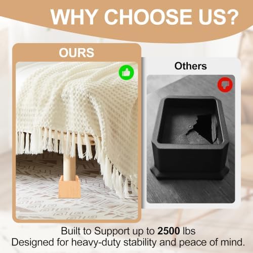 Wooden Bed Risers 3 Inch Heavy Duty, Support 2500 lbs, Nature - Image 5