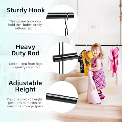 Hanging Closet Rod 31.89in Adjustable Height, Closet Extender Hanging Bar for Closet Rod Heavy Duty Closet Organizer, Black - Image 4