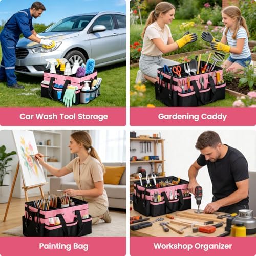 Wearable Large Cleaning Caddy Bag with Dividers, Household Cleaning Caddy for Cleaning Supplies Organizer Car Wash, Cleaner Tote Detailing Bag with Shoulder Strap and Handles for Housekeeper Storage - Image 6