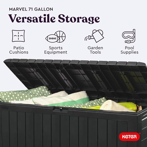 Keter Marvel Plus 71 Gallon Resin Deck Box-Organization and Storage for Patio Storage Box Outdoor Cushions, Throw Pillows, Garden Tools and Pool Accessories, Dark Grey - Image 4
