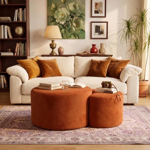 BSHOMGI Nesting Coffee Table Set of 2,Corduroy Ottoman Soft Foot Rest Movable LargePouf Footstool for Living Room Sofa Couch Bedroom Entryway and Small Spaces No Assembly (Orange, 32"+17") by BSHOMGI