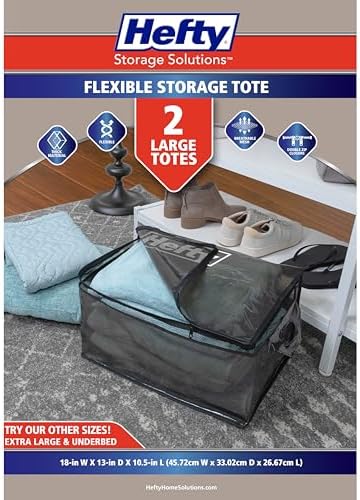 Hefty Large Flexible Tote with Breathable Mesh, Double Zipper, 2 Handles – Ideal for Moving or Clothes & Apparel Storage, Alternative to Plastic Bin, Organizer or Container – 24 Pack - Image 2