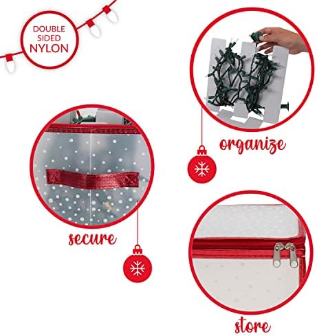 Simplify Holiday Light Organizer Box | Holds 500 Lights | Christmas Storage | Tree String Lights | 5 Divider Reels | Collapsible | Ultra Zip | Red - Image 4