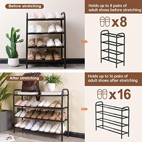 Gonfoam Expandable 4-Tier Shoe Rack for Closet and Entryway, Black - Image 6