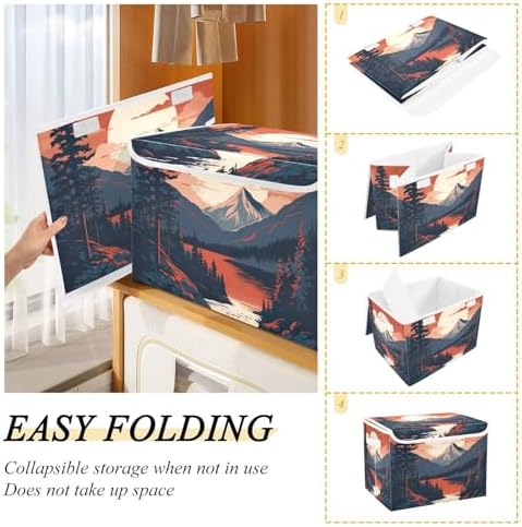 Mountains Trees Storage Bins with Lids and Carrying Handle,Foldable Storage Boxes Organizer Containers Baskets Cube with Cover for Home Bedroom Closet Office - Image 4