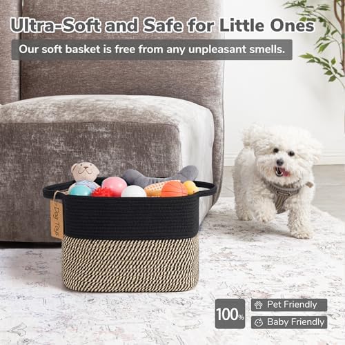 Goodpick Woven Storage Basket for Shelves, Rectangle, Black & Jute - Image 6