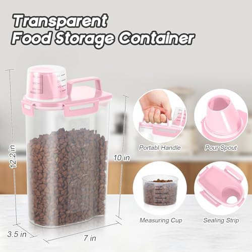 LEAWALK Cat Dog Pet Food Storage Container 5-7Lbs BPA-free (Light Pink, (3L+5L)-2pack) - Image 3