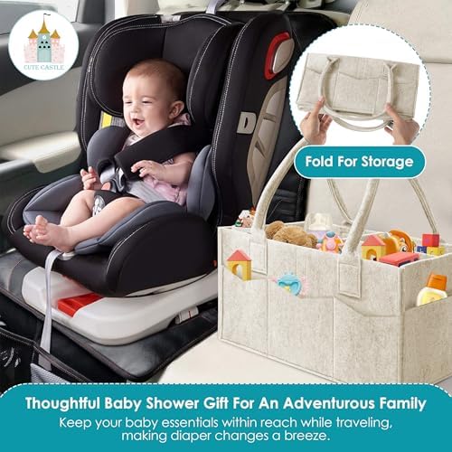 Cute Castle 2 Pack Diaper Caddy Organizer - Portable Baby Caddy Organizer with Handle, Nursery Storage Bin and Car Organizer for Girls, Boys - Baby Gift Basket - Oatmeal - Image 6