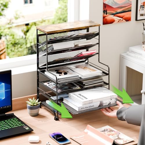 Simple Trending 7 Tier Desk File Organizer, 2 Pack Letter Tray Paper Organizer, Mesh Desk Accessories File Folder for Office, Home or School, Black - Image 3