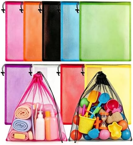 9 Pcs Mesh Bags Drawstring Laundry Beach Pool Toy Bag 13.8×15.7 inch by ROOKEA