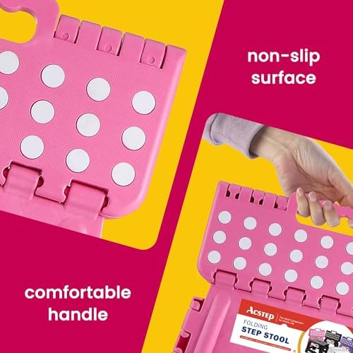 ACSTEP 12 Pack 11 Inch Folding Step Stool, Sturdy Plastic Foldable Step Stool for Kids & Adults, Non Slip Lightweight Collapsible Foot Stools Holds 300 lbs, Ideal for Kitchen, Bathroom, Outdoor, Pink - Image 5