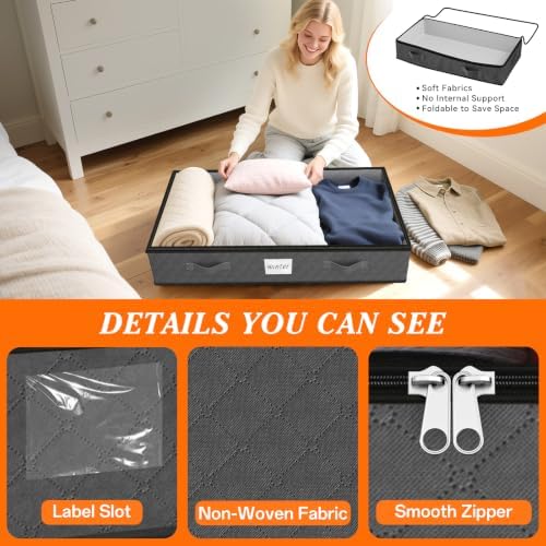 90L Under Bed Storage Containers, Storage Bags, Organizers, 2-Pack, Gray - Image 4